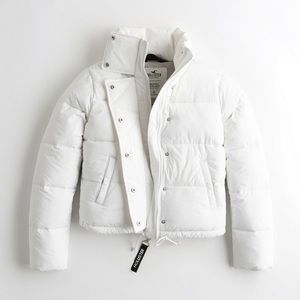 white mock neck puffer jacket